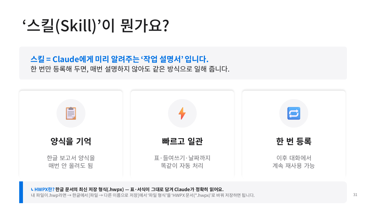 스킬이 뭔가요 HWPX 개념